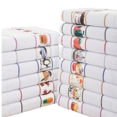 Imagem de Pano De Prato Copa Felpudo Atoalhado - Kit 8 Un - Branco - Toalhas Gro