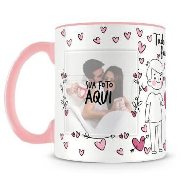 Imagem de Caneca Personalizada para Namorados com 2 Fotos - Porcelana Rosa - Amo