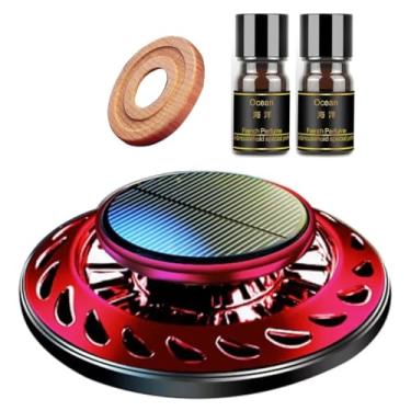 Imagem de Difusor Solar para Carro Giratório, Aromatizante Automotivo sem Álcool, Elimina Odores, Energia Solar sem Fio, Refil, Design Metalizado, Perfuma Interior Veicular (Vermelho, Ocean e Cologne)