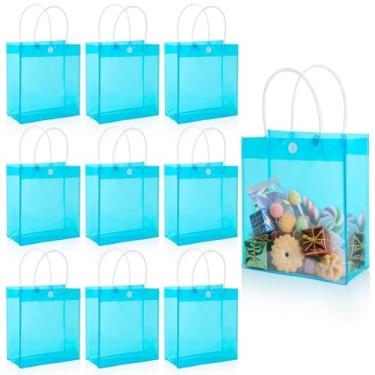Imagem de MAQIHAN Sacos de presente transparentes com alças - 9 peças mini sacolas transparentes azuis 15 x 16 cm sacolas de plástico reutilizáveis para festas na praia, lembrancinhas de quarto de julho
