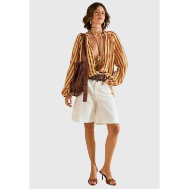 Imagem de Blusa Solta Decote V Manga 7 Oitavos Morena Rosa-Feminino