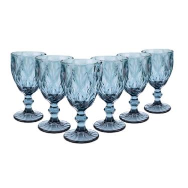 Imagem de LYOR - Conjunto de 6 Taças de Vidro Para Água Diamond 325ml Azul - Mesa Posta - Itens Para Casa - Utensílios de Cozinha - Enxoval - Casamento - Decoração - Utilidades Domésticas