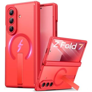 Imagem de Vihibii Capa para Samsung Galaxy Z Fold 7 com protetor de tela frontal, perfil fino com suporte, compatível com MagSafe, capa de proteção contra quedas de grau militar para Samsung Z Fold 7, vermelha