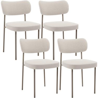 Imagem de Kit 04 Cadeiras Decorativa Estofada Para Sala de Jantar Melina Base Arena L02 Bouclê Cru - Lyam Decor