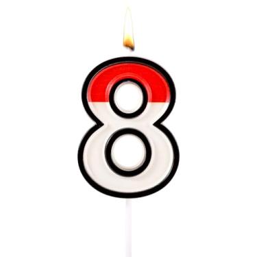 Imagem de Velas de aniversário de desenho animado, vermelho e branco, velas de bolo de aniversário com tema de anime para suprimentos de aniversário (número 8)