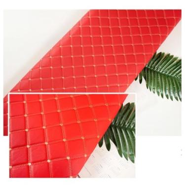 Imagem de Couro sintético acolchoado vinil PVC tecido de couro sintético impermeável tecido de couro sintético acolchoado ponto diamante acolchoado forro de linho estofado (vermelho, 1,6 x 2 m)