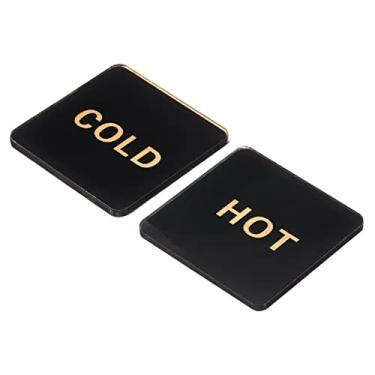 Imagem de Etiqueta autoadesiva para água quente/fria, 5 pares/pacote com 10 placas adesivas quadradas acrílicas para torneiras, pias, preto/dourado