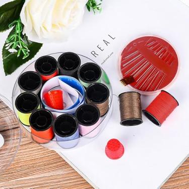 Imagem de Kit de costura para adultos, 9 peças, kit de agulha e linha com caixa redonda, acessórios de costura portátil, armazenamento incluindo caixa de agulhas, linha, medida e dedal