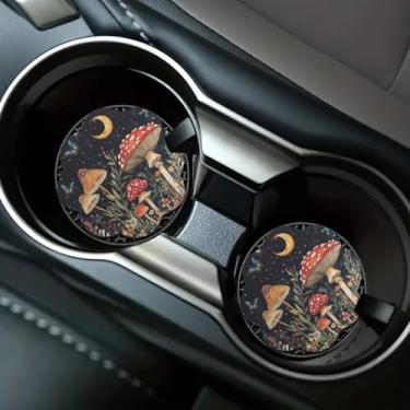 Imagem de Pacote com 2 porta-copos de carro, cogumelo borboleta lua, antiderrapante, absorvente, 2 pacotes, acessórios de carro fofos interiores para mulheres