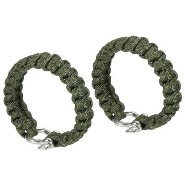 Imagem de Pulseiras Paracord de sobrevivência, pacote com 2 pulseiras trançadas com fivela em forma de O, lembrancinhas de festa, presentes de acampamento, envoltórios ao ar livre para homens, verde exército