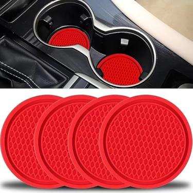 Imagem de 4 peças de porta-copos de carro, tapetes de silicone para canecas automotivas, tapetes de silicone universais para veículos, caminhões, trailers e mais (vermelho)