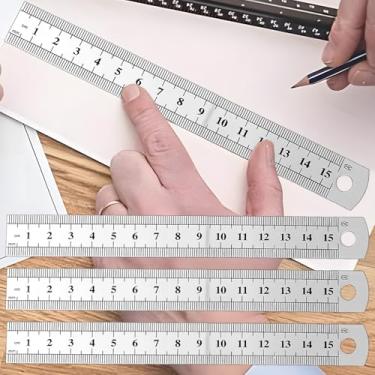 Imagem de Régua reta de metal de aço inoxidável precisão dupla face ferramenta de medição de precisão escala régua métrica acessórios (15 cm)