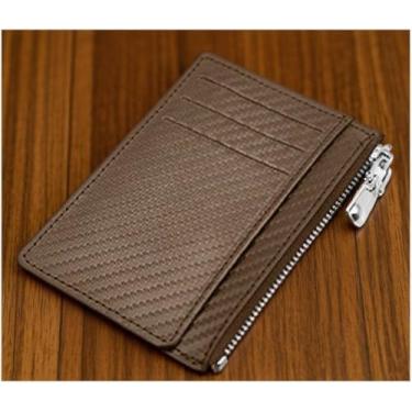 Imagem de Carteira masculina fina – Design xadrez moderno, bolso com zíper, compartimentos espaçosos para cartões – couro PU (preto/marrom/cinza), Marrom, Negócios da moda