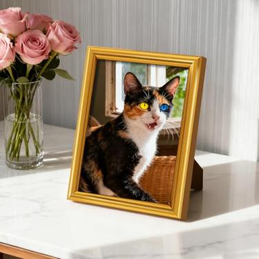 Imagem de Porta-retratos de 10 x 15 cm com borda fina para fotos de família, estilo clássico, moderno, suporte de plástico composto para decoração de casa e escritório (ouro)