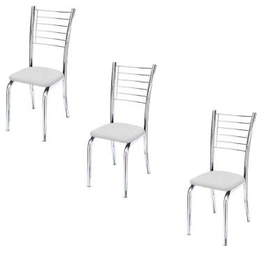 Imagem de Conjunto 3 Cadeiras Cromadas Para Cozinha Kiara-corino Branco