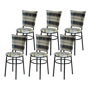 Imagem de 6 Cadeiras Para Cozinha Preta Hawai Cappuccino Premium Assento Floral Cor:floral Orquídea