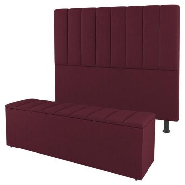 Imagem de Kit Cabeceira E Baú Cama Box Queen 160Cm Suede Bordô