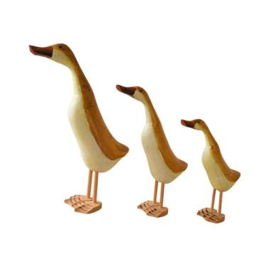 Imagem de Bothyi 3 peças de estátua de pato de madeira, esculturas de animais, ornamentos artísticos criativos e engraçados, figuras de pato para decoração de mesa