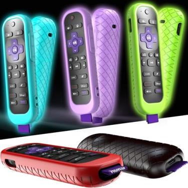Imagem de Pacote com 5 capas para controle remoto Roku compatível com Hisense e TCL TV Stick, capa de silicone azul, verde, roxo, vermelho, preto