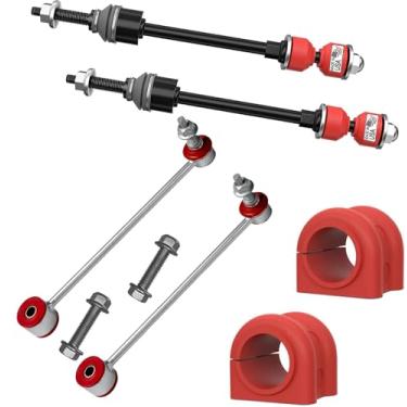 Imagem de Kit de elos de barra de balanço dianteiro/traseira com 6 peças + buchas vermelhas com código frontal compatível com Ram 1500 4WD 2009-2018, buchas e botas feitas nos EUA K80894 K750396
