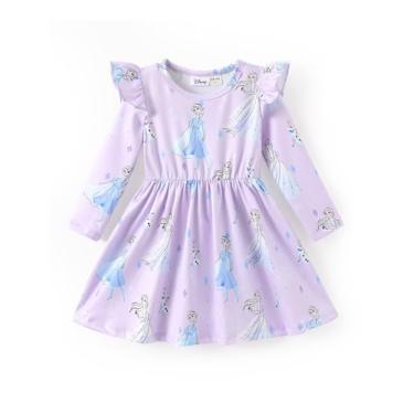 Imagem de Disney Princess Frozen Elsa Minnie Mickey Stitch Vestido de manga comprida manga longa roupas infantis de bebê para criança pequena, Frozen Elsa - roxo claro, 5-6 Anos