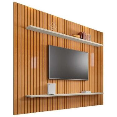 Imagem de Painel Ripado 218x220 Para TV 75 Polegadas Sala Roma RV Móveis Cinamom