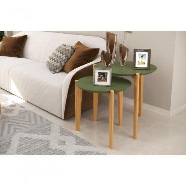 Imagem de Conj. Mesas Laterais Florida Verde Floresta Freijó Lukaliam