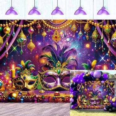 Imagem de Decoração de festa de baile de máscaras de carnaval 20 x 1,8 m, fundo fotográfico de festa dançante para carnaval de carnaval