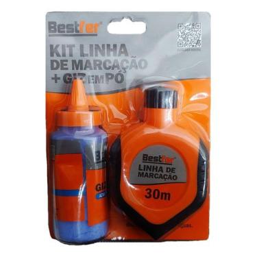 Imagem de Kit Linha de Marcação 30m Giz Azul para Construção (110g) Bestfer