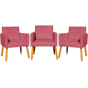 Imagem de Kit 3 Poltronas Para Recepção Nina Suede Cores Pé Palito 30cm Castanho - Suede