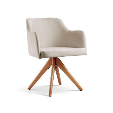 Imagem de Poltrona Eros Base Giratória De Madeira Linho Nude 100