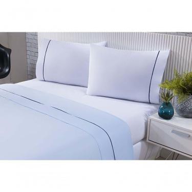 Imagem de Jogo De Cama 100% Algodão Percal 150 Fios Solteiro Gran Moratta 3 Peças - Branco E Azul