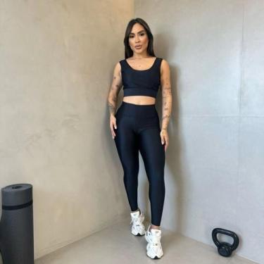 Imagem de Conjunto Feminino Academia Fitness Cirrê 3D Canelado Top com Bojo + Le
