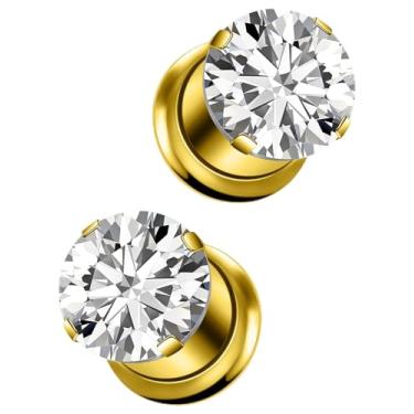 Imagem de Pexveiuu Túneis alargadores de orelha de titânio dourado 6G para orelha calibre 6 duplo alargado parafuso atrás ajuste túnel brinco hipoalergênico grau implante médico piercing joias mulheres homens 4