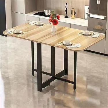 Imagem de Mesa de jantar dobrável de madeira maciça, mesa de jantar, multifuncional, extensível, economia de espaço, móveis para cozinha e sala de estar