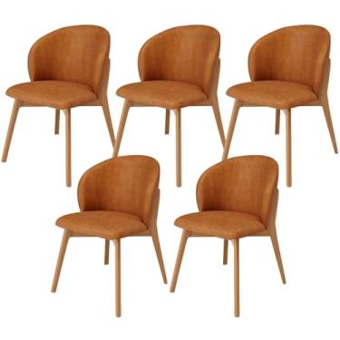 Imagem de Kit 05 Cadeiras de Jantar e Estar Living Estofada Mia L02 Couríssimo Canela - Lyam Decor