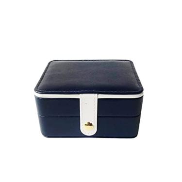 Imagem de EPOTRDCV Caixa de joias organizadora de joias pequena caixa de armazenamento de joias com espelho, brincos de anel, colar de couro, caixa de presente de camada dupla