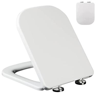Imagem de Assento sanitário de fechamento suave, assento de vaso sanitário, assento de vaso sanitário quadrado, função de liberação rápida, dobradiças ajustáveis de fixação superior, fácil de limpar, cabe na