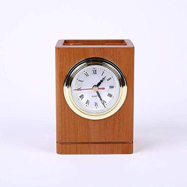 Imagem de Relógio de cornija criativo de madeira maciça relógio mudo retrô moderno relógio de escritório multifuncional relógio de madeira relógios de madeira (E) (A)