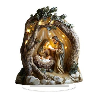 Imagem de Fxzqgnh Decoração 2D para O Nascimento de Jesus, Presépio em Acrílico, Estilo Rústico, com Base, Peça Central Atraente para Festas Na Sala de Estar, 16.2 Cm X 20 Cm