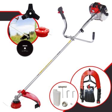 Imagem de Roçadeira Profissional Toyama RT52L 2 Tempos 52cc 2HP de Potência Cortador de Grama Com Cabeçote de Nylon + Lâmina 3 Pontas + Lâmina 80 Dentes