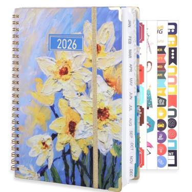 Imagem de Agenda 2026, agenda semanal e mensal, janeiro de 2026 a dezembro de 2026, agenda A5 (16,5 cm x 21,6 cm) com abas, bolso interno para material de escritório escolar em casa, flor amarela