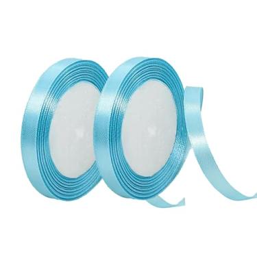 Imagem de Pacote com 2 fitas de cetim, azul, 1 cm x 24 jardas (40 jardas no total), para buquês, embrulho de presente, casamento, Natal, Dia de Ano Novo, Dia dos Namorados, aniversários, etc. – Material de