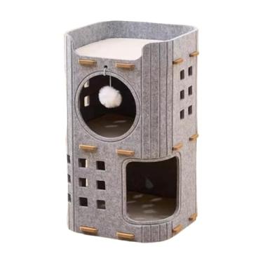 Imagem de Stgfyxgs Casa para Gatos, Canil, Nicho, Aconchegante, Multicamadas, com Bola Pendurada, Brinquedo para Gatinhos, Vários Gatos, Animais de Estimação, Camada Dupla Cinza