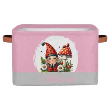 Imagem de hongjinglin Cestos de armazenamento pequenos, rosa, adorável inseto com alças, caixas de armazenamento de brinquedos infantis, organizador de cubo de tecido dobrável para berçário, sala de estar