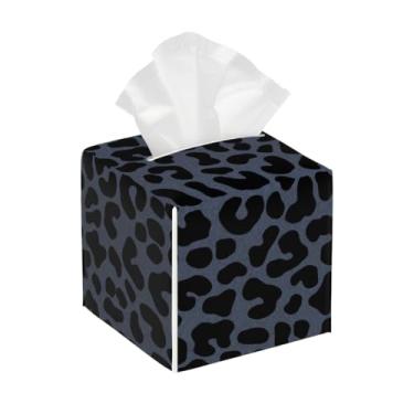 Imagem de Caixa de lenços de couro quadrada à prova d'água com estampa de leopardo organizador de papel facial com cinto inferior cubo estojo de lenços para mesa, banheiro, escritório, mesa, carro, decorativo