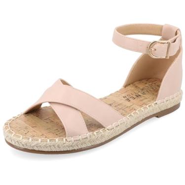 Imagem de Journee Collection Sandália feminina de alpargata plana com tiras cruzadas e bico redondo - plataforma com fivela Lyddia e tira no tornozelo, Blush, 36