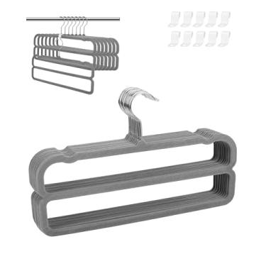 Imagem de Cabides de veludo para calças de feltro para mulheres e homens, resistentes, economia de espaço, 35 cm (C) cabide duplo antiderrapante fino, giratório de 360° para adultos e adolescentes, pacote com