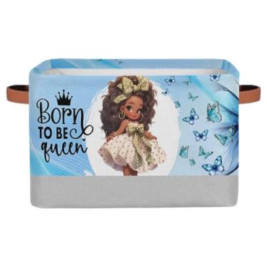 Imagem de Cestas de armazenamento pequenas para meninas africanas azuis com alças caixas de armazenamento de brinquedos infantis organizador de cubo de tecido dobrável para berçário, sala de estar, quarto