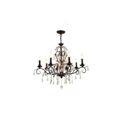 Imagem de Luminária pendente francesa retrô e vintage europeia com cristais pretos - Iluminação sofisticada e aconchegante para sala de estar e quarto (8 lâmpadas)